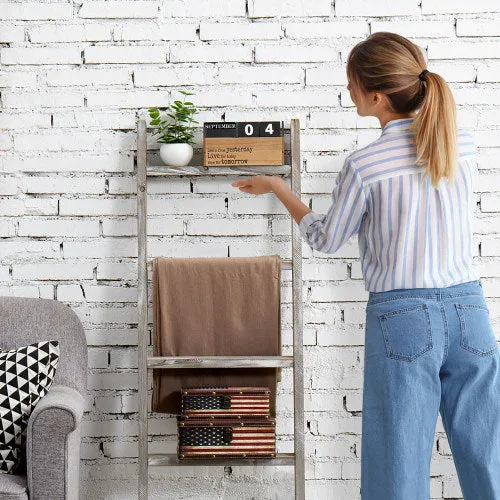 Ladder-Style Blanket Rack, Gray Wood Finish